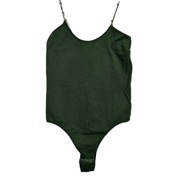 Madrag Bodysuit Ribbed Spaghetti Strap Scoop Hook & Eye Olive Green M/L - Picture 1 of 4